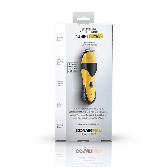 ConairMAN All-in-One Beard Trimmer for Men for Face Nose and Ear Hair Trimmer6 piece Men's Grooming Kit Cordless/Rechargeable