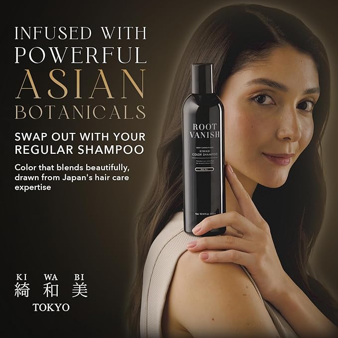 KIWABI Hair Color Shampoo for Gray Coverage ? Gradual All Natural Hair Dye Shampoo for Women &amp Men ? Hydrating Sulfate-Free Ammonia-Free Vegan Scalp Care with 31 Botanicals (Black)