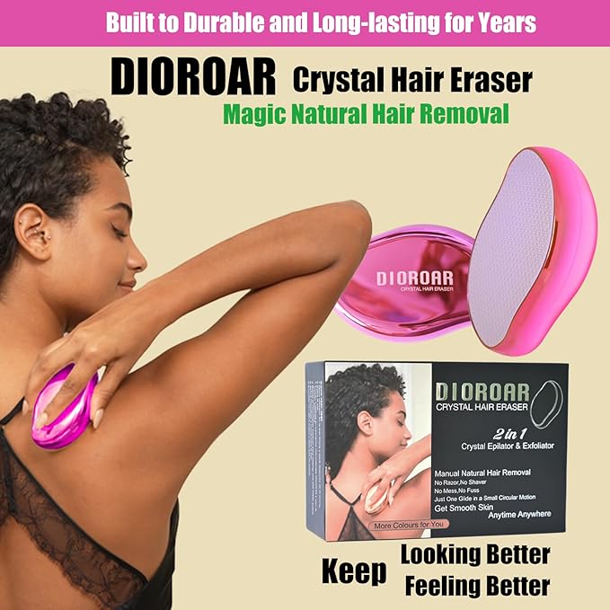 Crystal Hair EraserUpgrade Crystal Hair RemoverPhysical Nano Glass Hair Removal DevicePainless Epilator and Exfoliator Without Shaver for Quick Soft Silky Skin(Hot Pink)