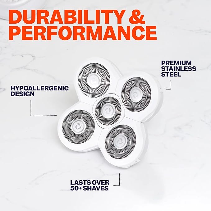 Freebird FlexSeries BodySmooth Rotary Blade Refill for Women - Gentle Shave for Sensitive Skin 5 Contouring Heads 50+ Shaves Mess-Free Cleanup