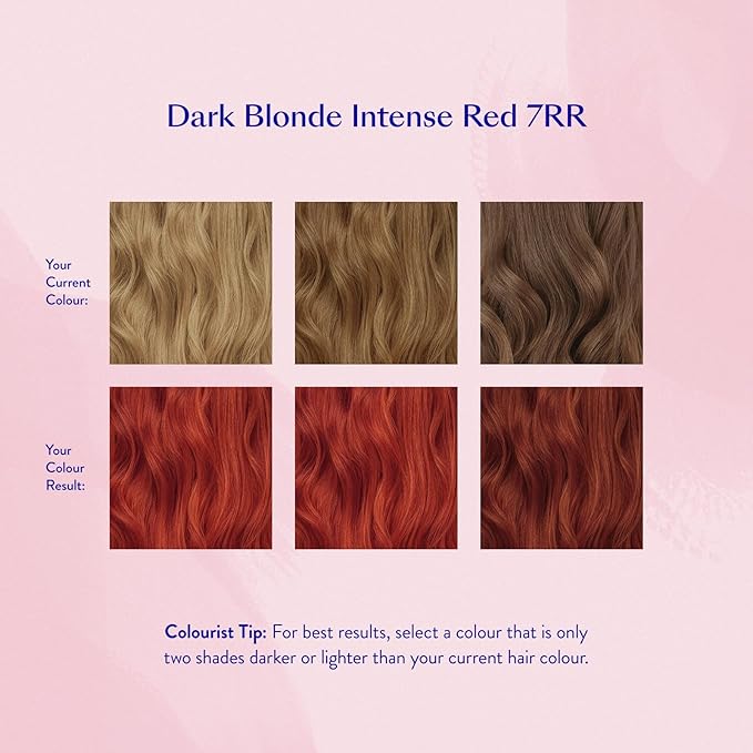 eSalon Permanent Hair Color &amp Hair Dye Complete Kit - Personal Colorist Kit for Up To 100% Gray Coverage for All Hair Types - Professional-Grade Ammonia-Free Hair Dye (Dark Blonde Intense Red 7RR)