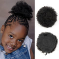 Boymia Afro Puff Extension for Kids 2Pcs #1 Jet Black 4 Inch Short Curly Hair Afro Bun Extension 100% Human Hair Naturally Styled Hairpiece Updo Hair Extensions
