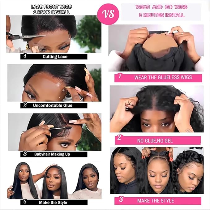 Wear and Go Glueless Curly Bob Wig Human Hair 4x4 Lace Closure Wigs Brazilian Virgin Human Hair Wigs for Black Women Wet and Wavy Deep Curly Pre Plucked Pre Cut(14 Inch)