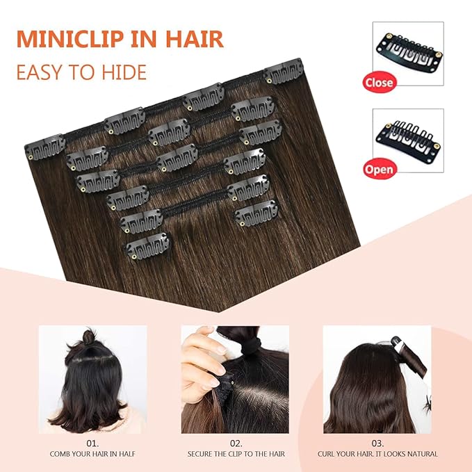Medium Brown Hair Extensions Real Human Hair Clip ins for Women 70g 7pcs 12inchSoft &amp Natural Straight Double Weft for Women #4 Chocolate Brown Human Hair Extensions