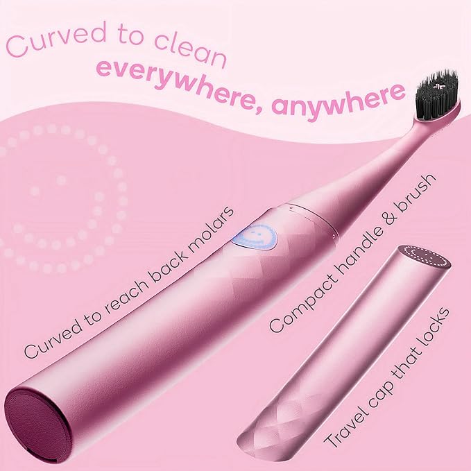 Burst Curve Sonic Electric Toothbrush for Adults (Blush Pink) | Slim Travel Brush with Cover | Ultra Soft Bristles | Up to 2 Month Rechargeable Battery | Two Modes &amp Timer