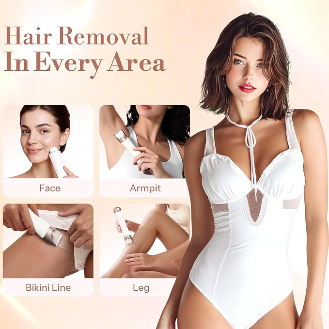 Bikini Trimmer for Women 2 in 1 Electric Shaver for Women Pubic Hair Trimmer Waterproof IPX7 with LED Bikini Razor for Leg Arm Underarm Bikini Area Pull Bows Gift Box for Friends (Shell White)