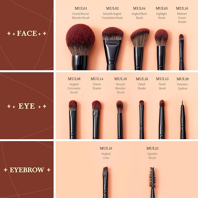 Jessup Full Makeup Brushes Set 13pcs Professional Vegan Foundation Powder Contour Blush Highlight Eyeshadow Blending Concealer Spoolie EyeLiner Brush Phantom Black T300