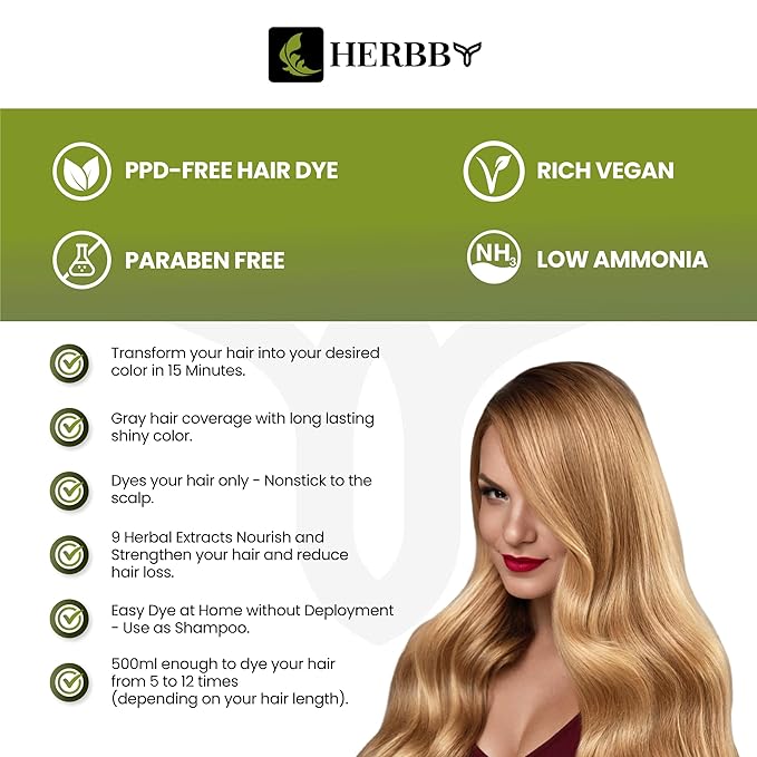 HERBBY Hair Color Shampoo for Gray Hair Coverage&ampColor Transform with 9 Herbal Extracts ?Long Lasting(6-8 Weeks)ShinyEvenly ColoredInstant Hair Dye Shampoo&ampConditioner 500 Ml (LIGHT HONEY