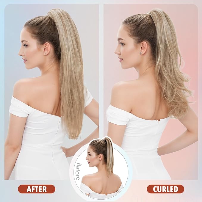 Hairro Claw Clip In Ponytails Extensions Jaw On Real Hair Ponytail Long Jaw/Claw Pony Tail With Clips Hairpieces For Women 18 Inch 115g #60 Platinum Blonde