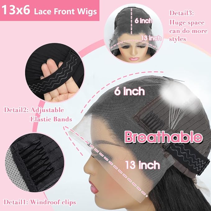 26 Inch Straight Lace Front Wigs Human Hair 13x6 HD Transparent Lace Front Human Hair Wigs for Women Glueless Brazilian Virgin Hair Lace Frontal Wig 200% Density Pre Plucked