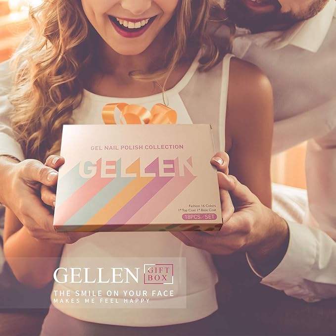 Gellen 16 Colors Gel Nail Polish Kit with Top Base Coat - Fresh Macaron Girly Colors Collection Popular Bright Nail Art Solid Sparkle Glitters Colors Home Gel Manicure Set