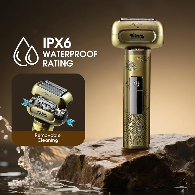 DSP Electric Shavers for Men IPX6 Waterproof Type-C Rechargeable Shaver 4-Blade Cutting System Electric Foil Shaver Travel Lock (Bronze)