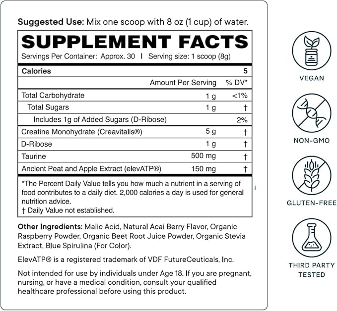 Ora Organic Creatine Monohydrate Powder World's Most Advanced Micronized Creatine Monohydrate for Outstanding Strength Energy and Recovery for Women &amp Men Acai Berry Flavor 5g per Serving