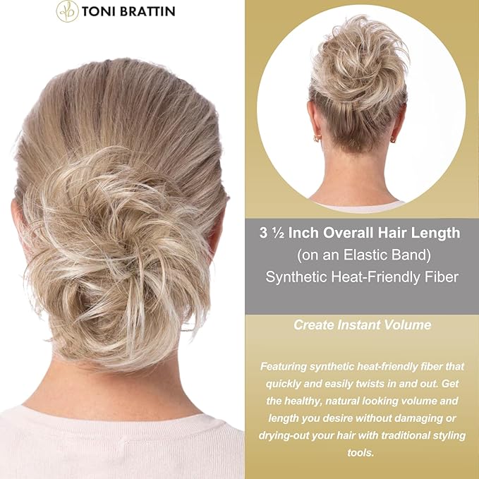 Toni Brattin Twist Classic - Hair Piece Accessory - Instant Volume &amp Styling for Women - Wrap Around Short or Long Ponytail - Quick and Easy to Use Wrap Up Bun - Heat-Friendly Fiber (Salt &amp Pe