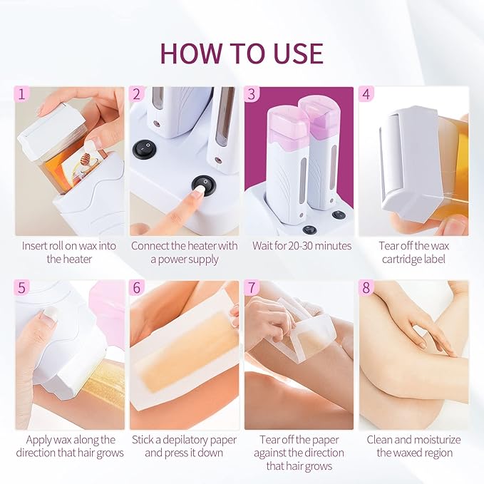 110V Roll On Wax Warmer for Hair Removal Double Wax Roller Heater Home Waxing Kit for Women and Men