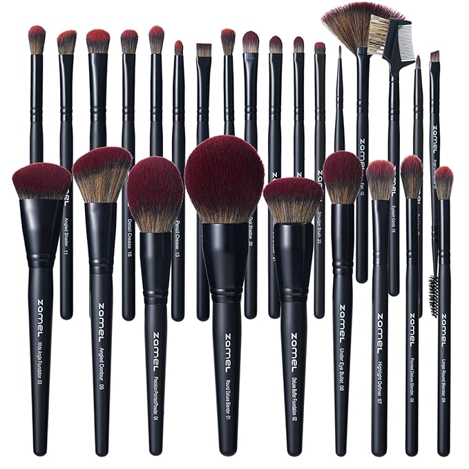 ZAMEL 26Pcs Black labeled Makeup Brushes Set ProfessionalFull Face ULTRA SOFT Hair Makeup Brush Set Contains large powder Foundation Ultimate Blending Make up Brush set Blush Concealers Eyeshadow
