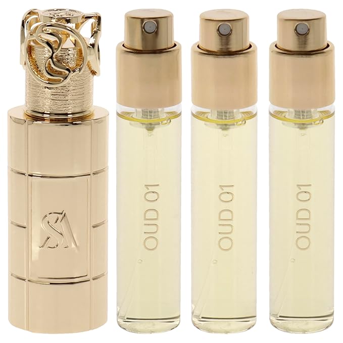 Swiss Arabian Oud 01 Giftset - Arabian Perfumes for Women and Men - Long Lasting Perfume - Floral Spicy Amber Perfume - 3 Bottles with Case - 4 pc