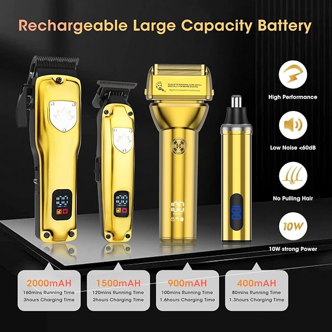 Professional Hair Clippers for Men Cordless Hair Clippers T-Blade Trimmer Nose Hair Trimmer Electric Shaver Set Haircut Grooming Kit with LED Display for Barber Ideal Gift for Him