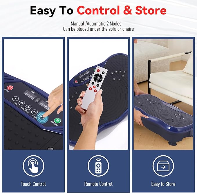 Whole Body Vibration Plate Exercise Machine ? Power Vibrating Plate for Lymphatic Drainage Weight Loss Shake Plate Exercise Platform with Touch Screen &amp Resistance Bands Equipment for Women Men