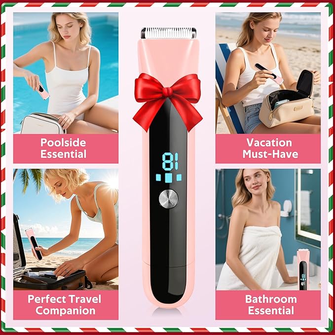 2-in-1 Bikini Trimmer for Women Dual-Head Bikini Shaver for Painless Pubic &amp Facial Hair Removal IPX7 Waterproof Type-C Fast Charge Long Cordless Use Holiday Gift Christmas &amp New Year Gif
