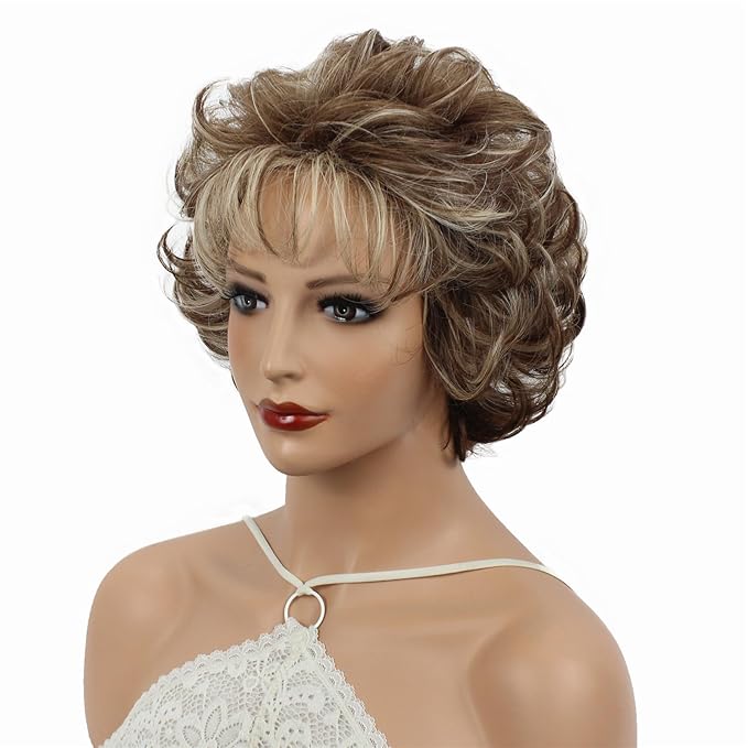 Aimole Women Synthetic Wig Natural Mid length Curly Hair Blonde Wigs (12-83)