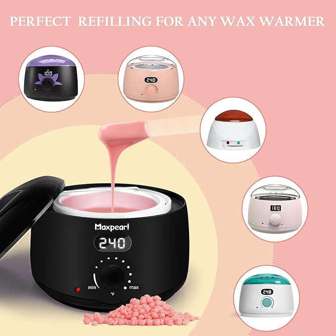 Maxpearl 2.5LB Hard Wax Beads for Hair Removal Natural Rose Formula - Brazilian Waxing Sensitive Skin Face Underarms Legs Back Chest and More with 20 Wax Sticks Pink