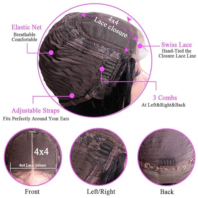 Metamuclia Water Wave 4x4 Lace Front Wigs Human Hair Pre Plucked 180% Density Brazilian Virgin Wet and Wavy Wigs for Women Curly Wig with Baby Hair Natural Color 24 Inch