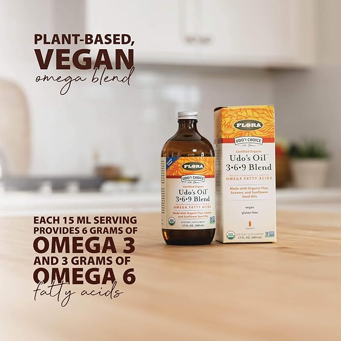 Flora Udo's Oil 3-6-9 Blend - Vegan Omega-3 &amp Omega-6 Oil - Contains Organic Coconut Oil Flax Seed Oil &amp More - Keep Chilled - 17 fl. oz.