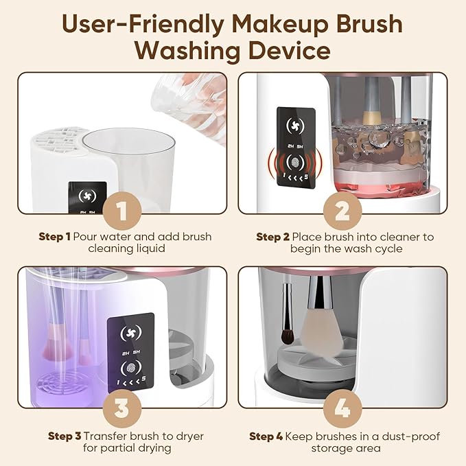 Electric Makeup Brush Cleaner 3-in-1 Automatic Brush Cleaning Machine Dual-Direction Cleaning Adjustable Drying Fits All Brush Sizes Efficient &amp Quick (Upgraded 2025 Edition)
