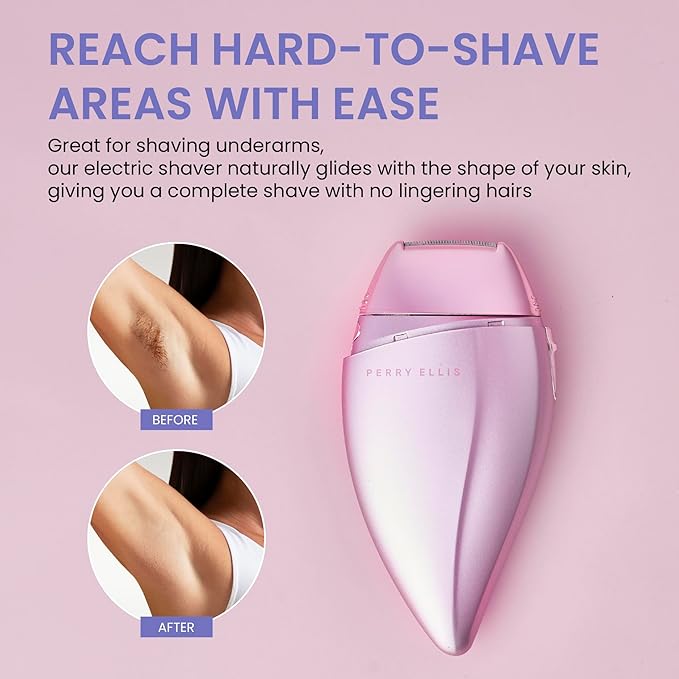 Perry Ellis Elegant Leaf Total-Body-Care Pocket Trimmer Cordless Electric Hair Clippers for Women Dual-Trimming Action Includes Cleaning Brush Battery Operated Pink