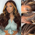 28 Inch Highlight Ombre Lace Front Wig Human Hair 4/27 Body Wave Lace Front Wigs Human Hair Pre Cut 9x6 Brown Blonde Highlighted Wigs Human Hair 180 Density Balayage Ready to Wear Glueless Wigs
