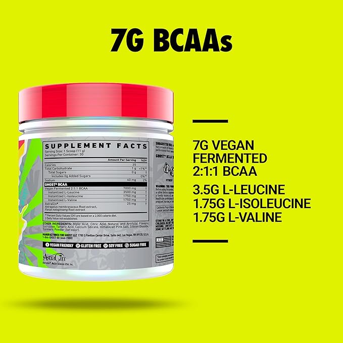 GHOST BCAA Powder Amino Acids Supplement Pineapple - 30 Servings - Sugar-Free Intra Post &amp Pre Workout Amino Powder &amp Recovery Drink 7G BCAA