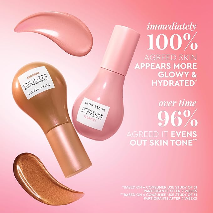 Glow Recipe Hue Drops Tinted Face Serum - Illuminating Glow Drops to Brighten &amp Hydrate - Skincare Makeup Primer &amp Liquid Highlighter to Blur Pores for a Radiant Even Skin Tone - Rosy Glow (4