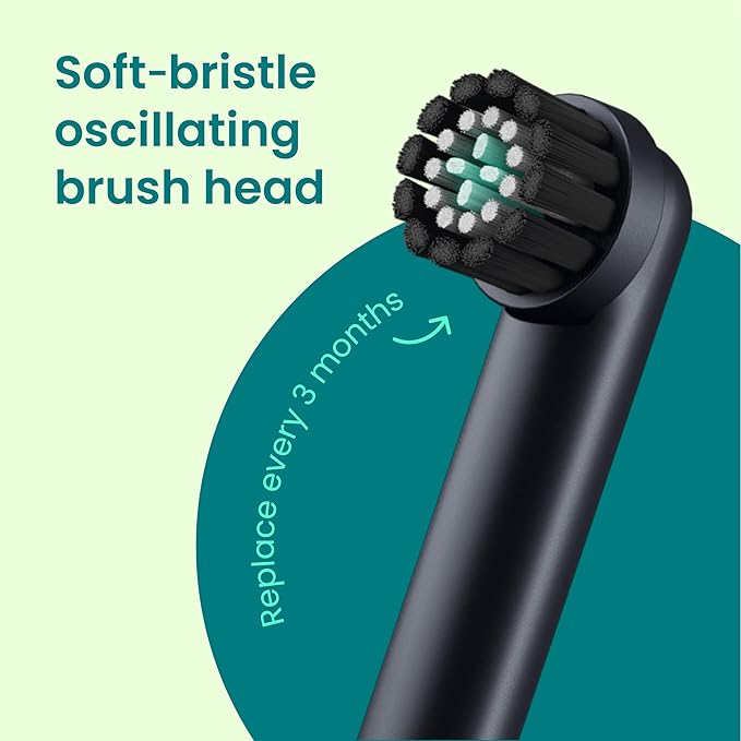 quip Rev 360 Oscillating Electric Toothbrush Heads - 4 Pack - Verified quip Brush Head Refills for Oscillating Toothbrushes - Soft Bristles Dual-Length Compact - Last 3 Months Each - Black