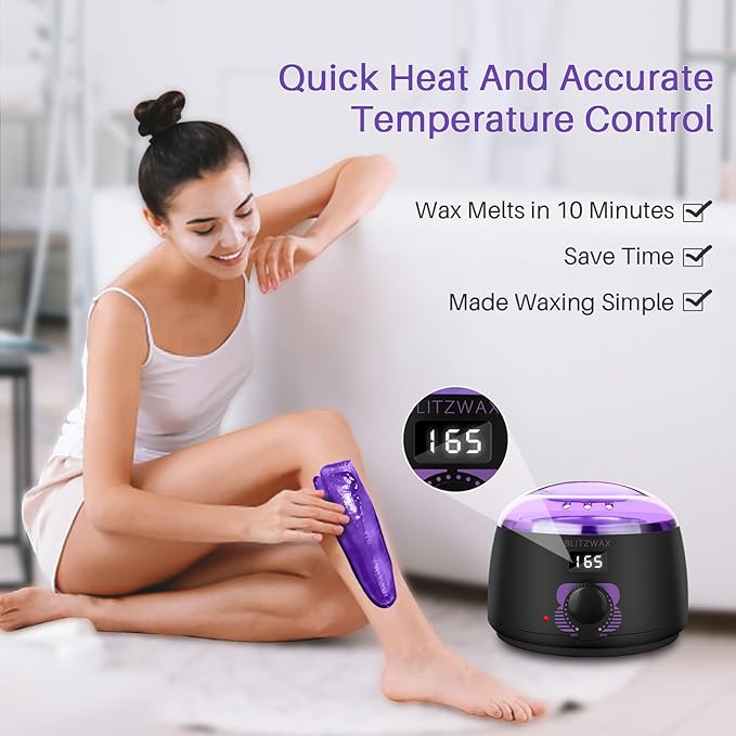 BLITZWAX Brazilian and Bikini Wax Pot for Women Hard Waxing Warmer for Face Legs and Body At Home Hair Removal Machine Beginner Friendly Digital Fast Heating 16oz Capacity