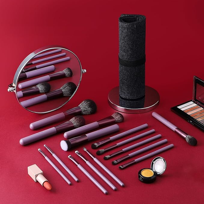 Makeup Brush Set EIGSHOW Professional Makeup Brushes Kit Foundation Powder Concealers Eye Shadows Makeup 15 Piece for Eye Face Liquid Cream Cosmetics Brushes Kit Gift for Women Travel Set(Purple)