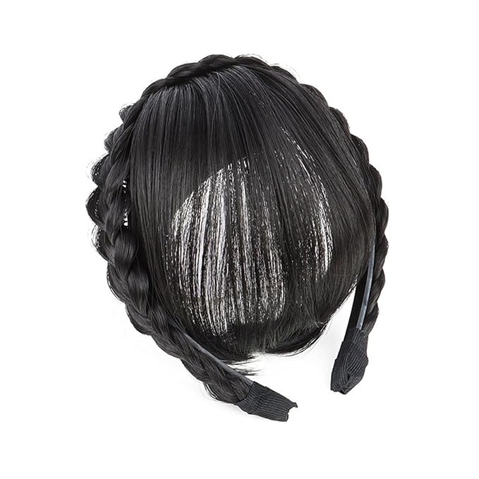 Bangs Hair Hair Accessories Synthetic Headband Air Bangs Wigs with Braids Heat Resistance Clip in Hair Extensions Hairpieces for Women Bangs Hair Clip(2)