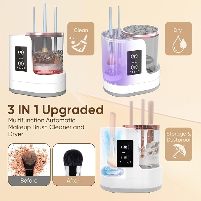 Electric Makeup Brush Cleaner 3-in-1 Automatic Brush Cleaning Machine Dual-Direction Cleaning Adjustable Drying Fits All Brush Sizes Efficient &amp Quick (Upgraded 2025 Edition)