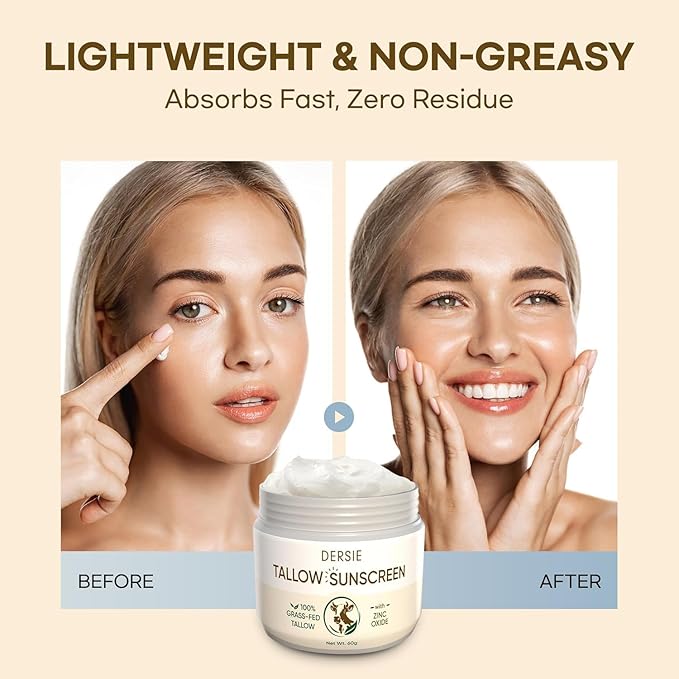 Tallow Sunscreen &amp Tallow Balm Set: 100% Grass-Fed Beef Tallow Sunscreen Balm with Zinc Oxide + Whipped Tallow Moisturizer ? Daily Sun Protection &amp Deep Hydration for Sensitive Skin Face &amp