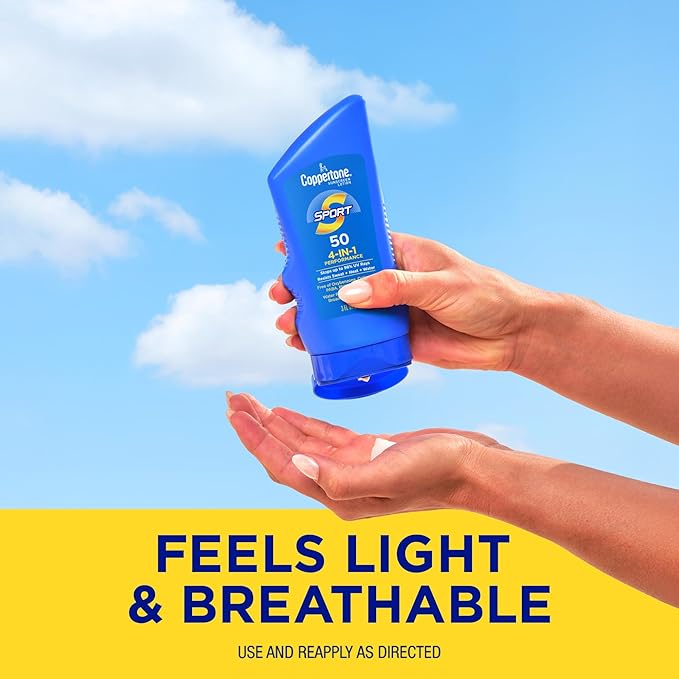 Coppertone Sport Sunscreen Lotion SPF 50 Sweat Heat and Water Resistant Sunblock Lightweight Oxybenzone Free Travel Size Sunscreen Bulk Pack 3 Fl Oz Bottle Pack of 6