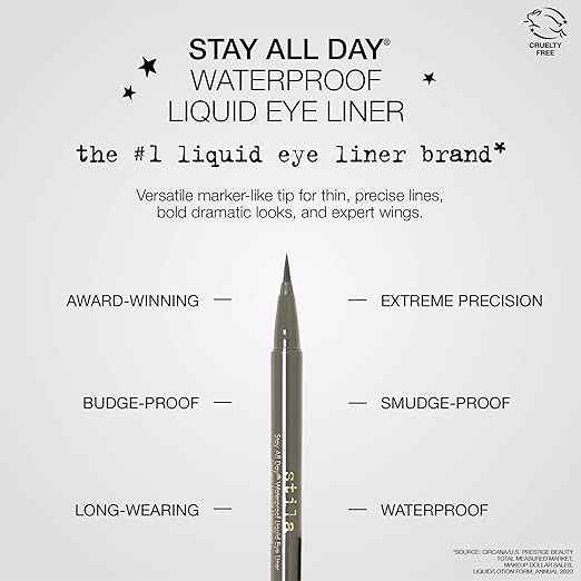 stila Waterproof Liquid Eye Liner Stay All Day Makeup with Fine Brush Tip Lasting Satin Finish Smudge-Proof &amp Transfer-Resistant