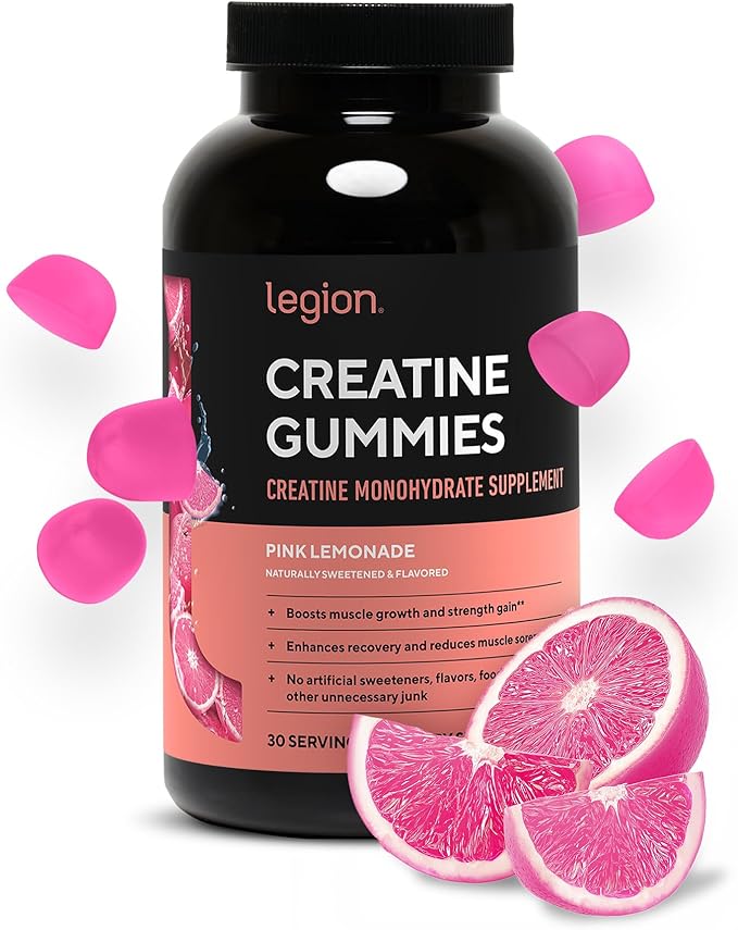 LEGION Creatine Monohydrate Gummies - Clean Creatine Chewables for Muscle Gain Improving Endurance &amp Post Workout Recovery - Creatine Supplement for Maximum Absorption (Pink Lemonade)