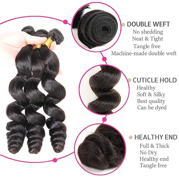 Loose Wave Bundles With 4X4 Lace Closure Free Part Human Hair Loose Deep Wave Bundles with Closure 12A 100% Unprocessed Brazilian Virgin Hair Extensions 20 22 24+18 Inch