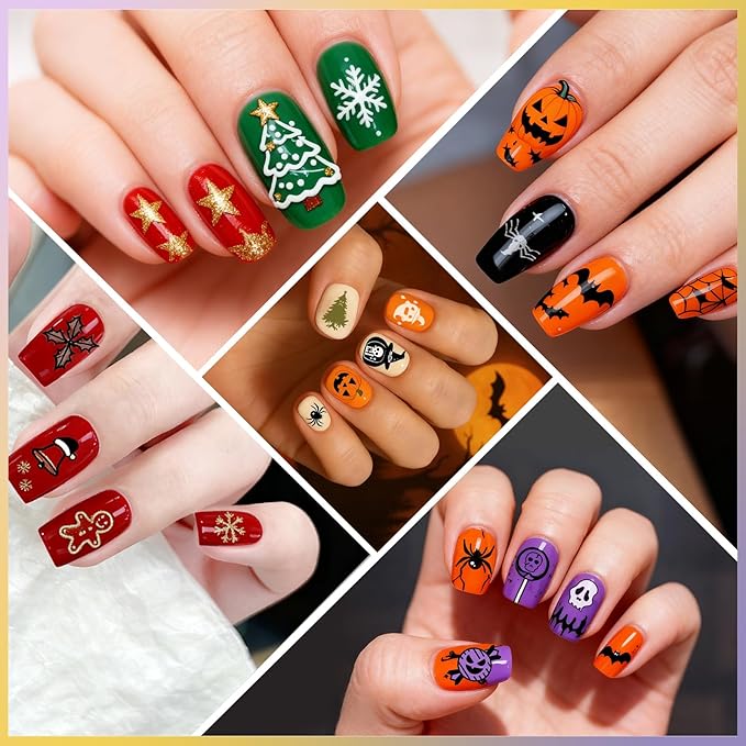 Biutee Nail Stamping Plate Set 12PCS Nail Art Stamp Plates 8PCS Stamping Nail Gel Polish Nail Stamper and Scraper Halloween Christmas Butterfly Leaves Bow Design Nail Stamping Kit with Storage Bag