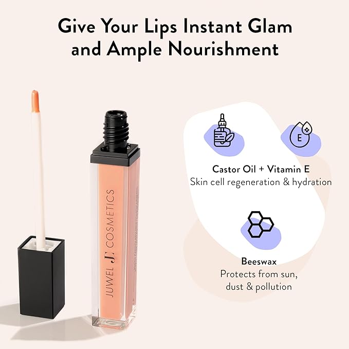 Juwel Cosmetics Luminizing Lip Gloss ? Hydrating &amp Moisturizing for Dry Lips with Beeswax Castor Oil &amp Health & Beauty > Health Care > Vitamins & Supplements > Vitamins > Vitamin E Smooth Finish Tinted Lip Gloss for Women Vegan Allure