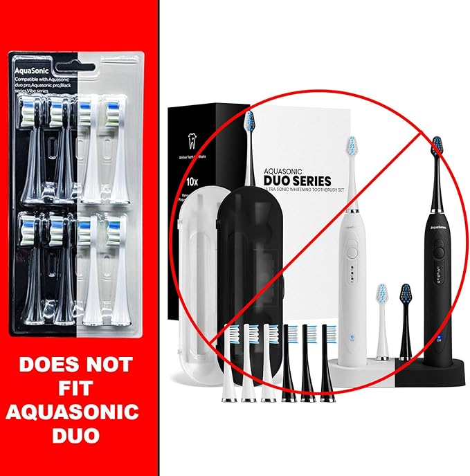 AquaSonic Duo PRO 8-Pack Replacement Brush Heads - Upgraded Proflex Brush Heads for Improved Plaque Removal - ADA Accepted - Genuine AquaSonic