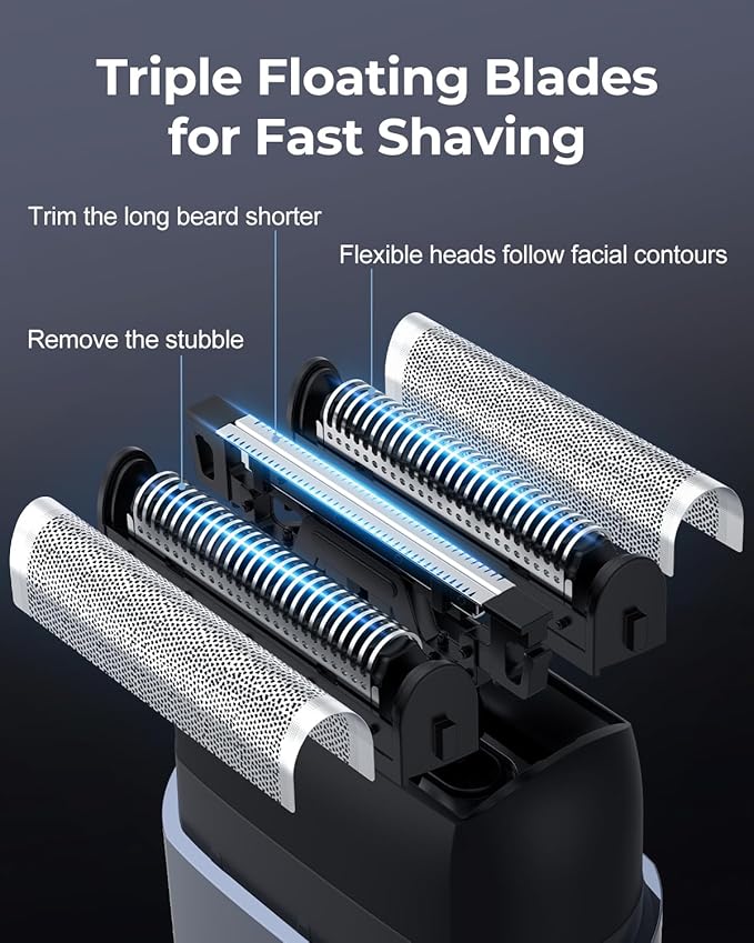 Men's Foil ShaversMini Electric foil Shaver for Men Compact Face IPX7 Waterproof Wet&ampDry Cordless Razor LED Display USB-C Fast RechargeableElectric foil Shaver3 Razor Rechargeable