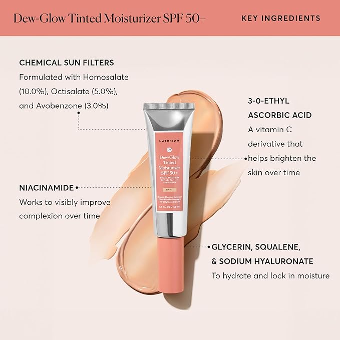 Naturium Dew-Glow Tinted Moisturizer SPF 50+ Light Daily Moisturizing Sunscreen &amp Face Primer with Tint Skin Protector with Dewy Finish 1.7 oz