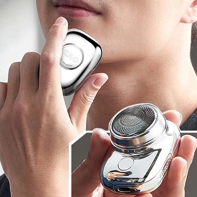 Electric Razor for Men Mini-Shave Portable Electric Shaver Pocket Size Portable Shaver Wet and Dry Razor USB Rechargeable Shaver Charging Easy One-Button Use Suitable for Home Car Travel (Silver)
