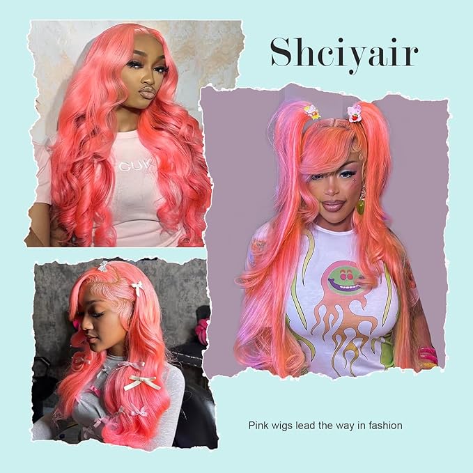 Pink Lace Front Wig Human Hair 200 Density 13x4 Body Wave HD Lace Front Wigs Human Hair Pre Plucked With Baby Hair Pink Color Human Hair Wig For Women 32 Inch